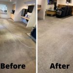 a group of skilled cleaners in London utilising specialised cleaning supplies and gear as they work on a sizable carpet